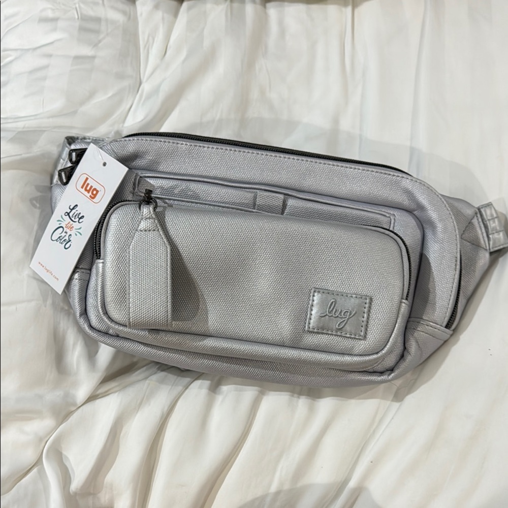 NWT Lug Hitch Metallic Silver Belt Bag with Modern Design